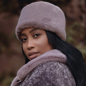 Womens Faux Fur Hat | Women&#39;s Rose Hat | Women&#39;s Cossack Fur Hat | Women&#39;s Winter Hat | Faux Fur Hat &quot;Tea Rose&quot;