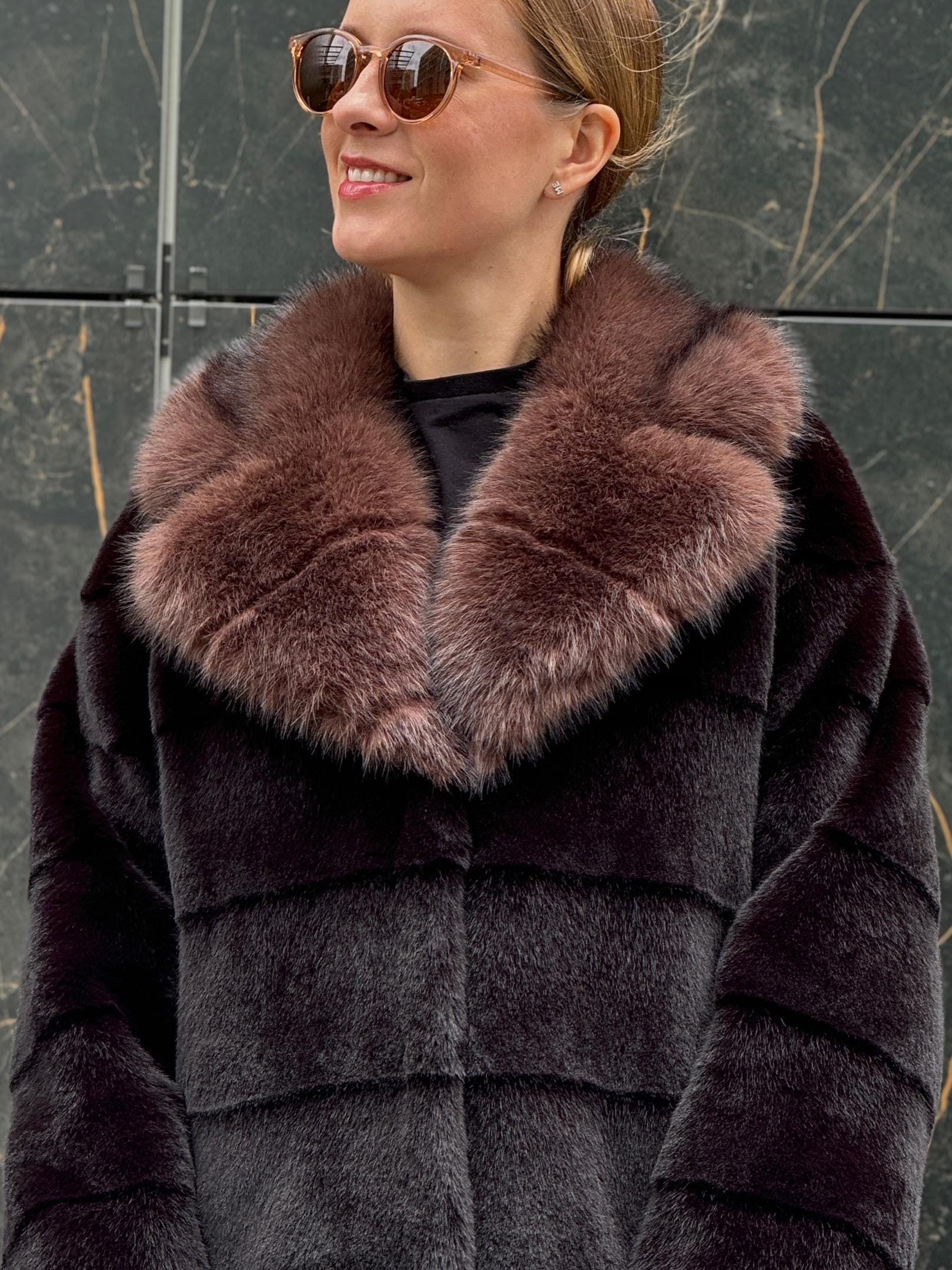 Women\'s Faux Fur Collar Scarf Neck Warmer Scarf Wrap, Maroon Faux Fur Scarf, Red Fur Neck Warmer, Furry Neck Infinity  main image 3