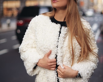 White Faux Fur Cropped Jacket | Cropped Faux Fur Coat | Cropped Faux Fur Jacket | White Fur Jacket | Faux Fur Coat "White Cloud"