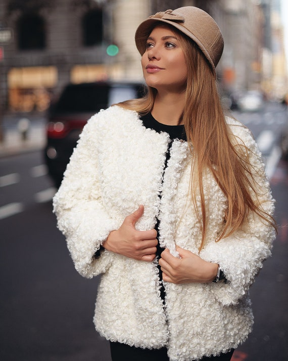 White Faux Fur Cropped Jacket Cropped Faux Fur Coat Cropped Faux