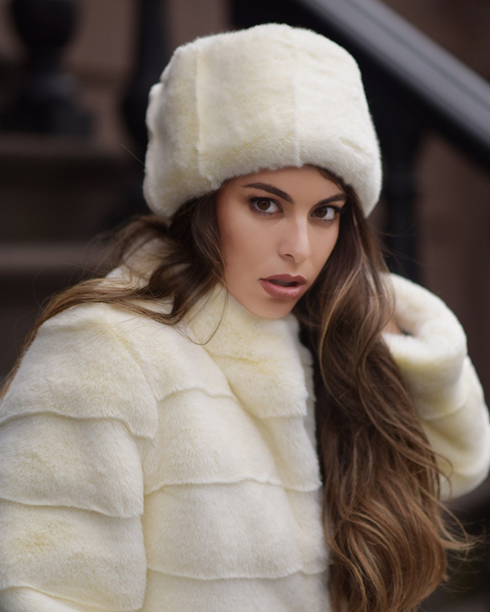 Women\'s White With Tips Winter Faux Fur Cossak Russian Style Hat Warm Cap White Faux Fur Hat Russian Style With Cosy Polar Fleece  main image 2