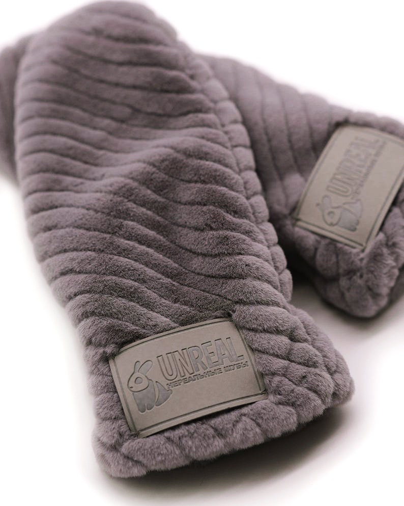 Grey Faux Fur Mittens Women's Mittens Womens Faux Fur Etsy