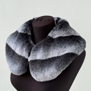 Grey Faux Fur Collar | Faux Fur Collars | Grey Faux Fur Scarf | Faux Fur Collar | Faux Fur Neck Warmer | Faux Fur Collar &quot;Gray and Black&quot;