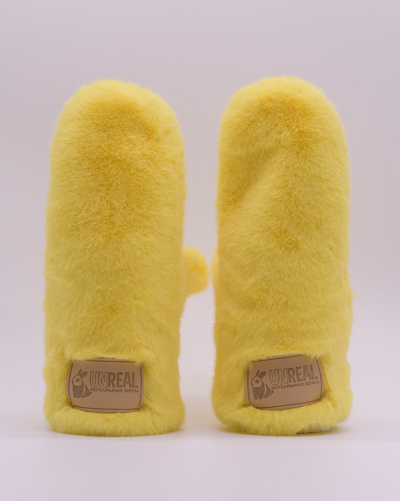 Yellow Faux Fur Mittens Women's Mittens Women's Etsy