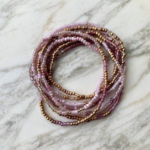 LILAC AND BRONZE beaded wrap bracelet/necklace