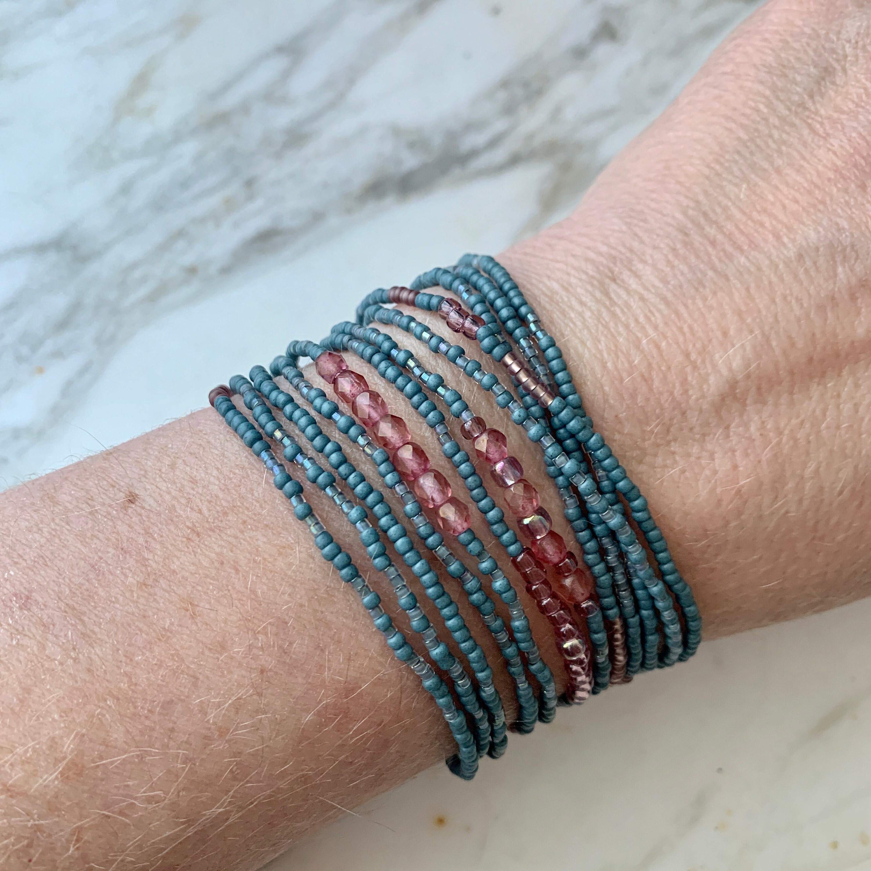 EUCALPYTUS AND ROSE Beaded Wrap Bracelet and Necklace - Etsy