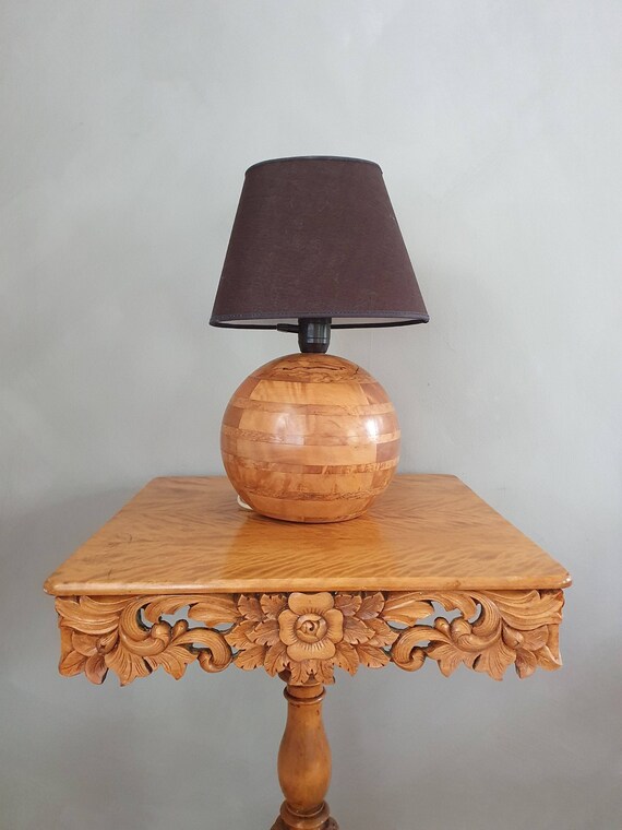 Classic vintage handmade wood table lamp with round base Etsy