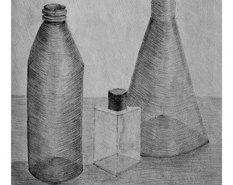 Bottles in Pencil Giclee Art Print A4