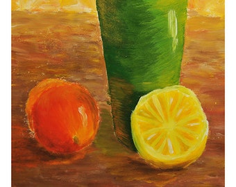 Still Life with Orange and Lemon Giclee Art Print A4 size