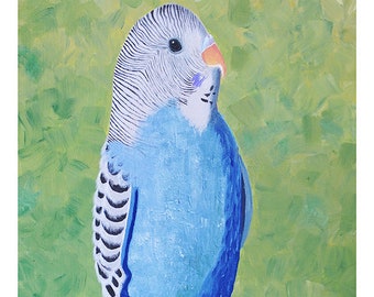 Blue Budgie Parrot Art Print A4 size