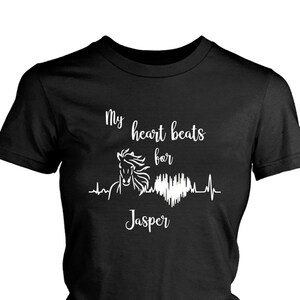 Horse Heartbeat Personalized T-shirt, Horse Lover T-shirt Customizable, Equestrian T Shirt For Women, Horse Racer T-shirt, Jockey T-shirt