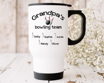 Opa Bowling-Reisebecher, Papa-Tasse, Opa-Geschenke, personalisierte Opa-Becher, Großvater-Geschenk mit Enkelnamen, Geschenke für Opa