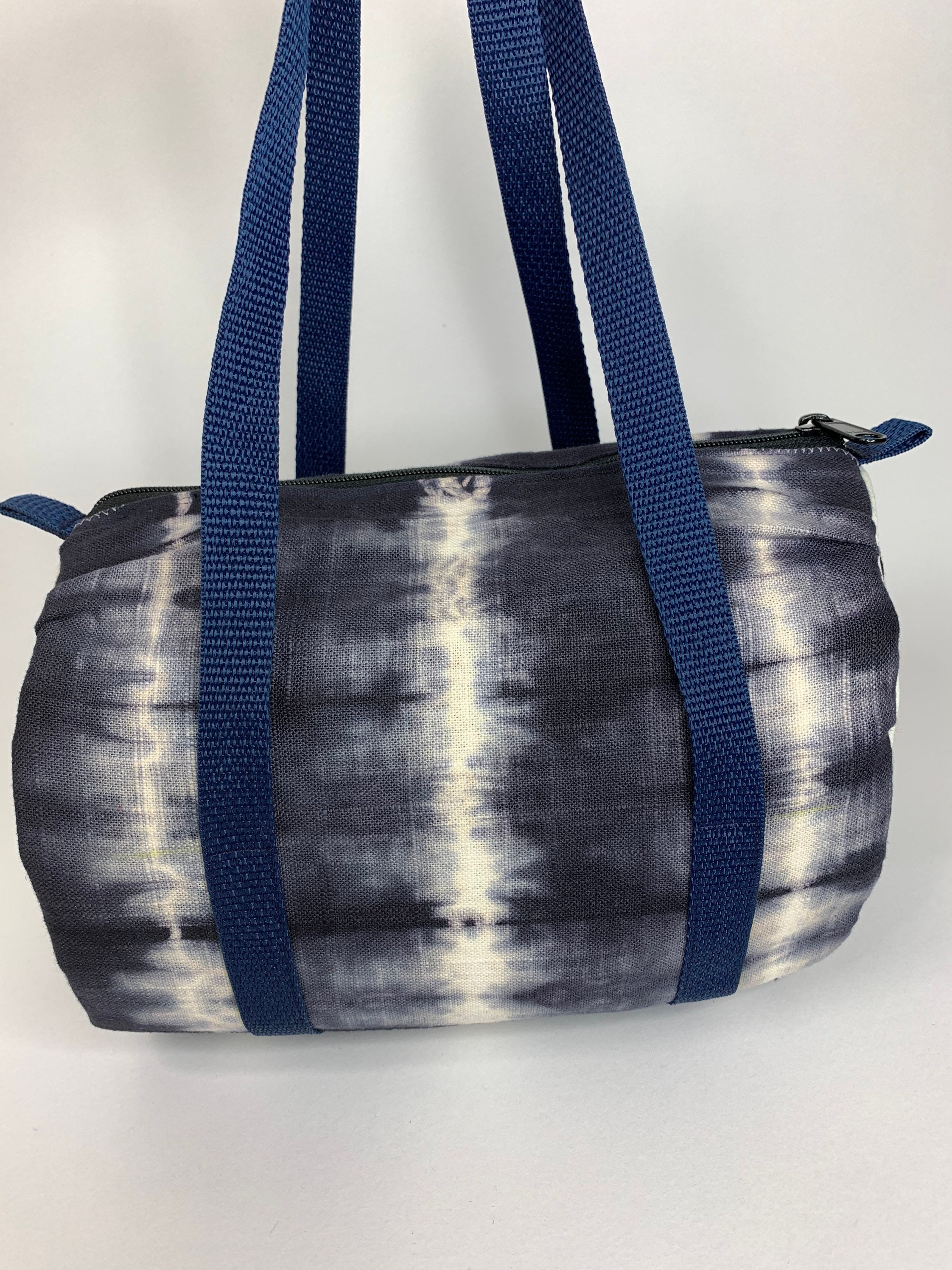 Mini Duffle Bag. Dark Blue and Natural White Shibori Linen - Etsy