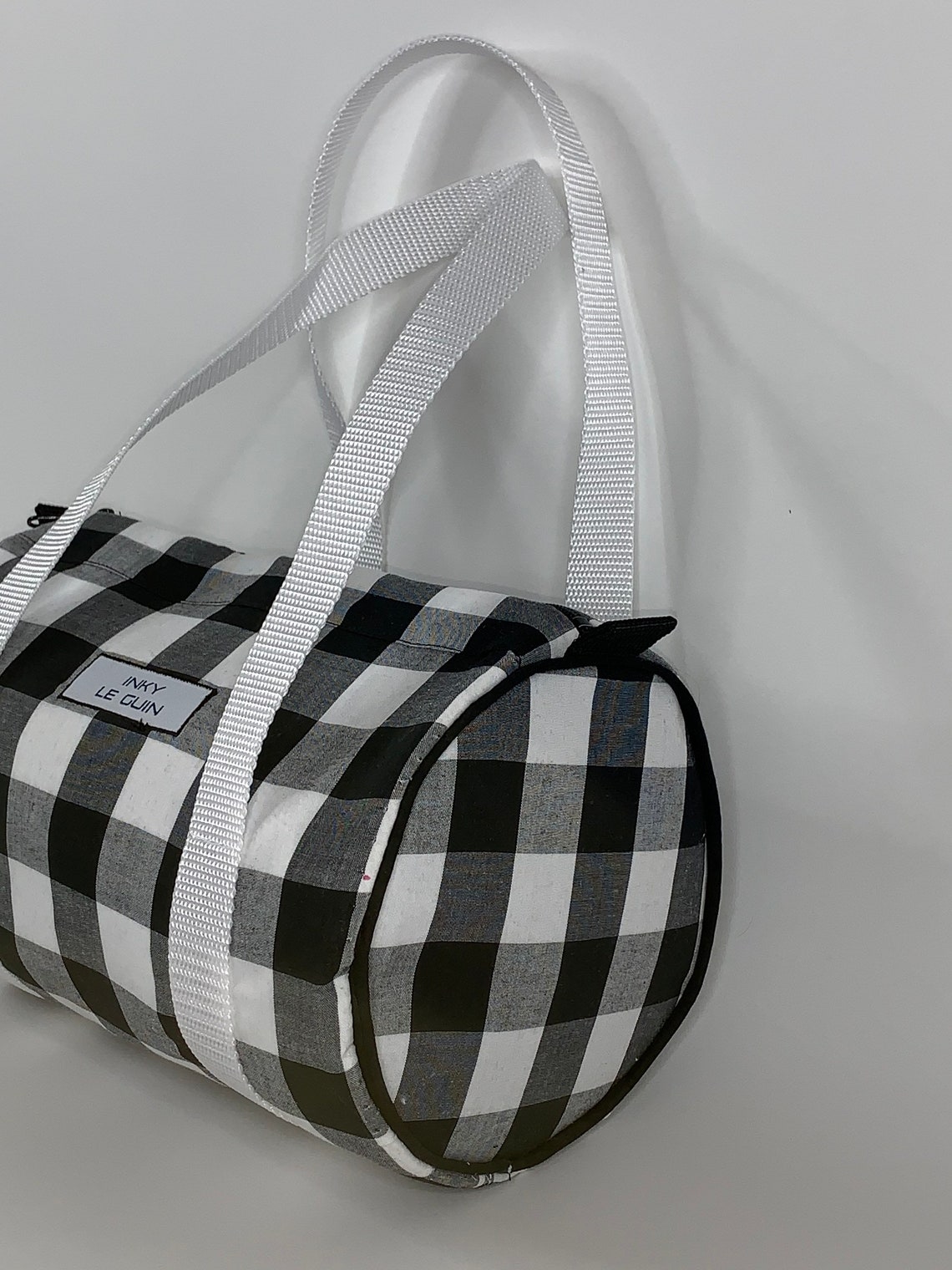 Mini Duffle Bag. Black and White 1 Inch Gingham Cotton Outer. Etsy