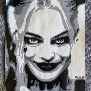 Harley Quinn Black and White Portrait Painting image 1