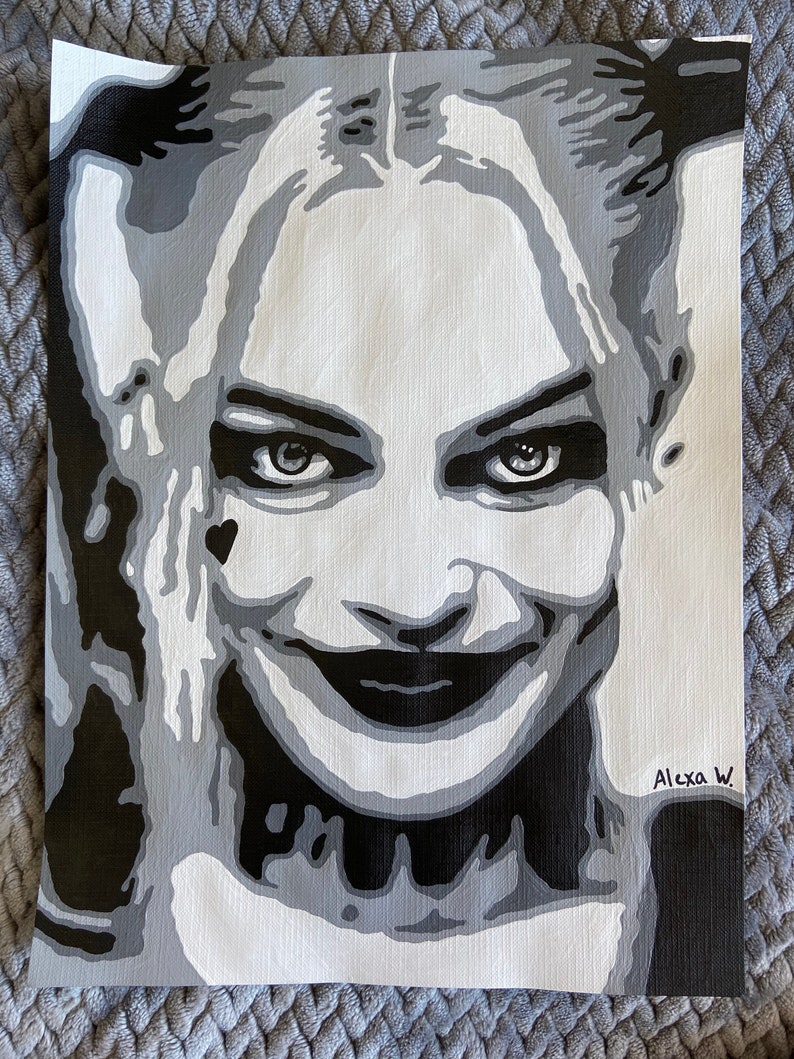 Harley Quinn Black and White Portrait Painting image 1