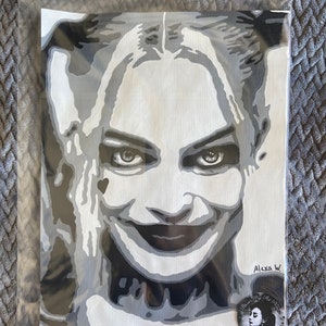 Harley Quinn Black and White Portrait Painting image 3