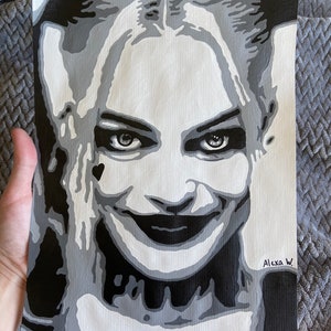 Harley Quinn Black and White Portrait Painting image 2