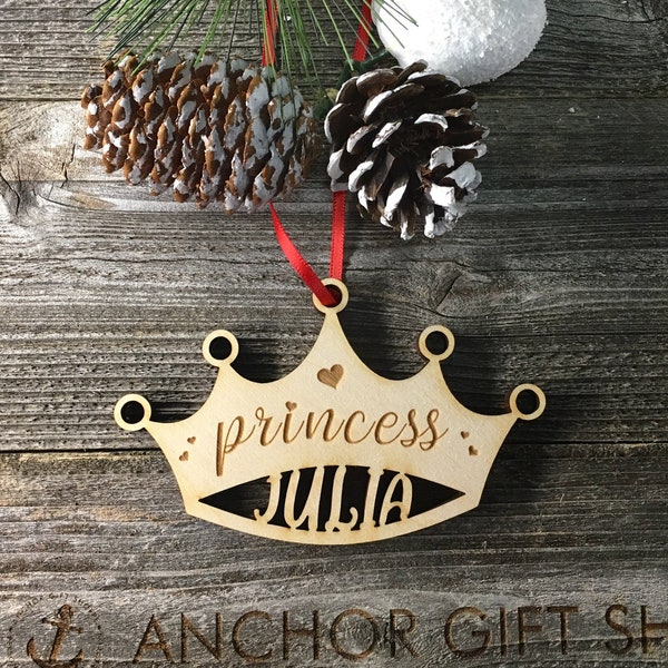 Personalized Princess Ornament, Princess Crown Girl Christmas Ornament, Princess Tiara Ornament, Personalized Christmas Ornament