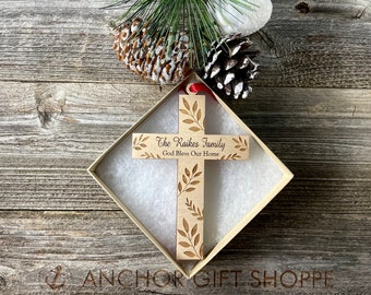 Personalized Cross Ornament, Family Cross Ornament, Religious Ornament, Cross Ornament, Religious Gift, Religious Christmas, Wooden Cross