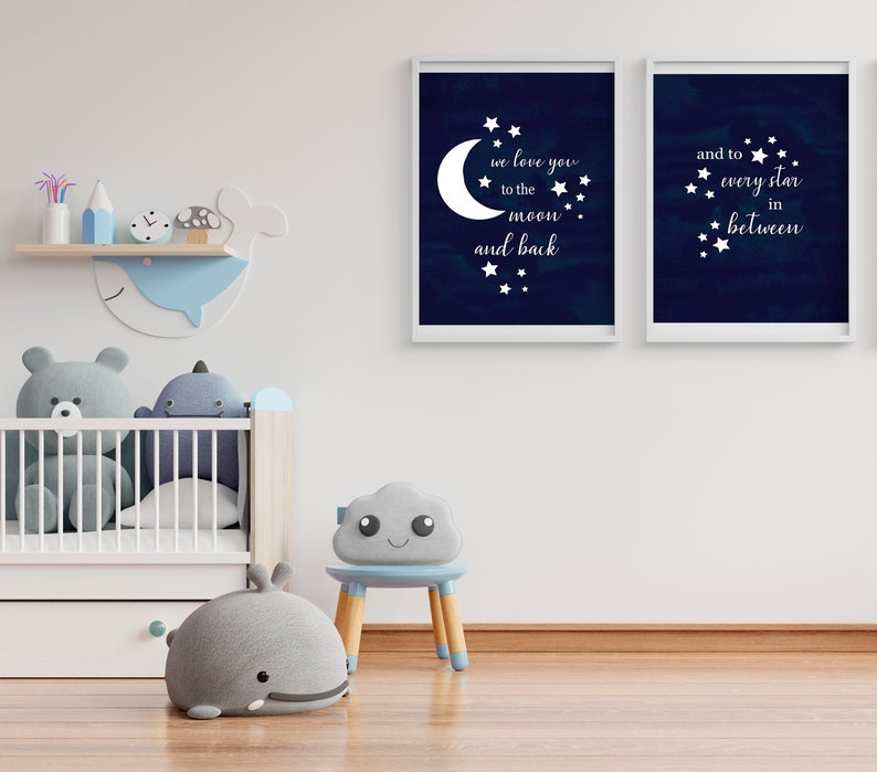 Moon and Stars Wall Art, Moon Wall Decor, Moon Nursery Art, Baby Boy