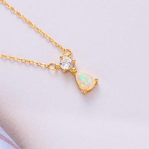 Opal & Cubic Zirconia Pendant | 18K Gold Plated Sterling Silver Necklace | Dainty Teardrop Jewelry | Gift for Her by Wishlilly