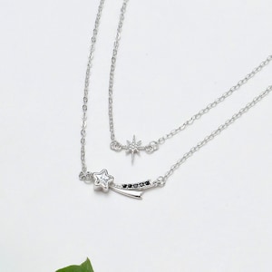 Silver Shooting Star Necklace Set by Wishlilly • Diamond Pave Layered Celestial Gifts for Her • Gift for Mom •