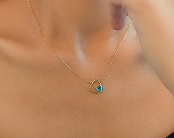 Collier pendentif aigue-marine en or 18 carats, bijoux délicats en cristal bleu clair pour elle