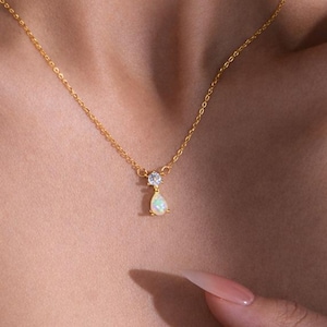 Teardrop Opal Pendant Necklace: 18K Gold Plated Sterling Silver, Cubic Zirconia Accent