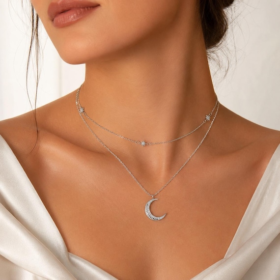 Jewelry Dainty Silver Moon Necklace Dainty Half Moon Jewelry Dainty Silver Moon Necklace Crescent Moon Necklace  In Sterling