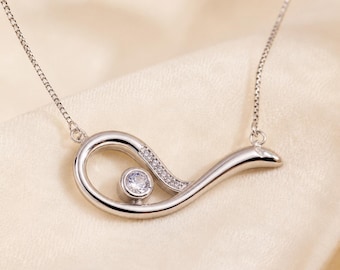 Sterling Silver Ocean Wave Necklace with CZ Swirl Pendant