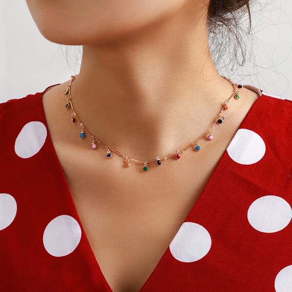 Gold Stone Choker Gold Choker Dangle 