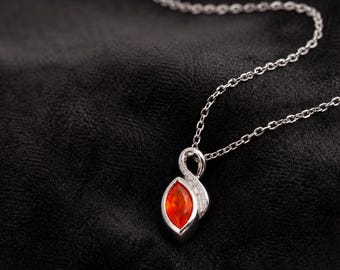 Ruby Marquise Necklace, Sterling Silver CZ Infinity Pendant