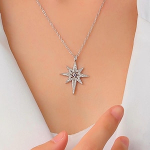 Sterling Silver Star Necklace: Cubic Zirconia & Blue Zircon Gemstone