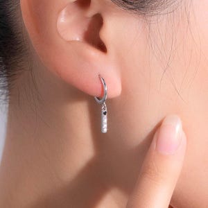 Sterling Silver Huggie Hoop Earrings: Diamonite Gemstone Dangle