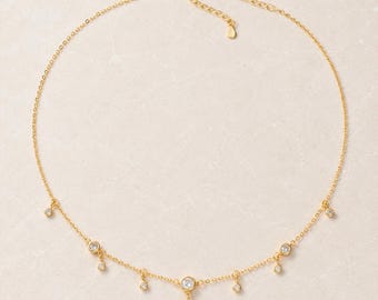 Gold-Finished Sterling Silver CZ Station Necklace