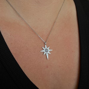 925 Sterling Silver Diamond Star Necklace by Wishlilly • Sparkling Celestial North Star Gift for Her • Lunar Gifts for Mom •