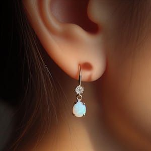 Opal Huggie Ohrringe von Wishlilly | Zierliche Kristall Charm Ohrringe | Minimalistische Huggie Creolen | Geburtsstein Geschenke für Sie |