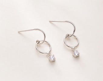 Sterling Silver CZ Circle Drop Earrings