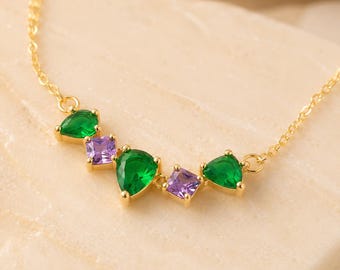 Green CZ Teardrop Necklace with Purple Crystal Accents