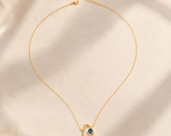 Sapphire Blue Teardrop Necklace, Gold-Finished Sterling Silver