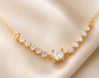 Gold-Finished Sterling Silver CZ Tennis Necklace