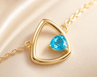 Aquamarine Blue Triangle Necklace, Gold-Finished Sterling Silver