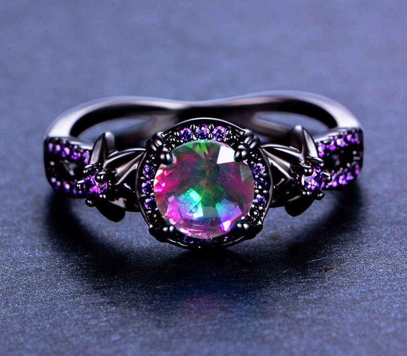 Black Gold Crystal Ring Goth Ring Amethyst Ring Crystal - Etsy