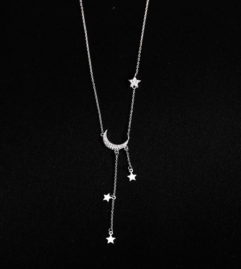 Sterling Silver Moon Necklace Moon and Star Necklace Moon Etsy