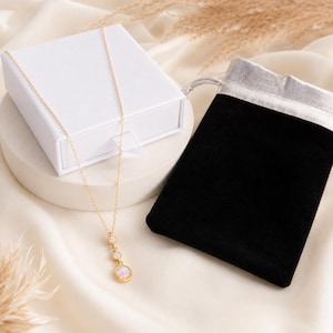Opal Necklace, Gold Opal Drop Pendant, Dainty 3 Stone 18K Vermeil Gift for Her image 6