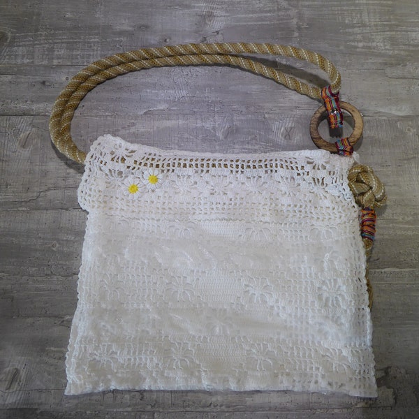 Sac crochet hippie coton blanc