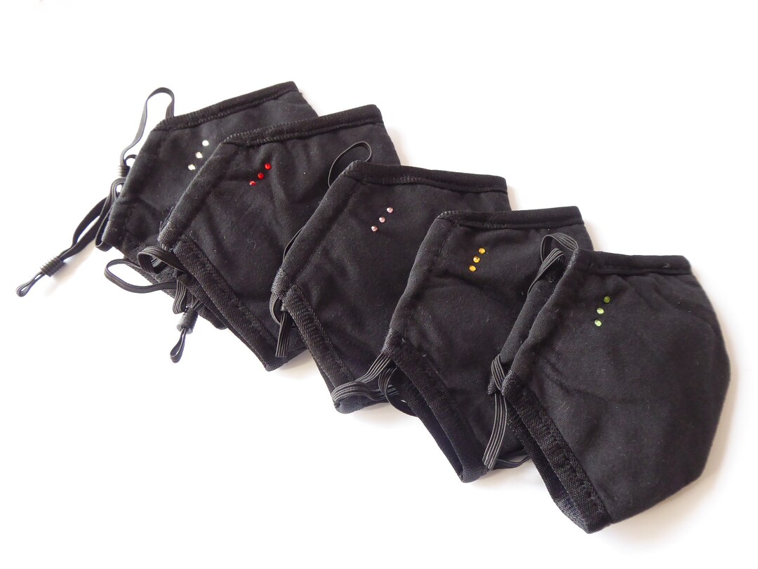 Black Fabric Mask With Rhinestones Etsy