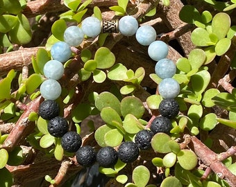 Aquamarine & Lava calming/grounding  healing Bracelet