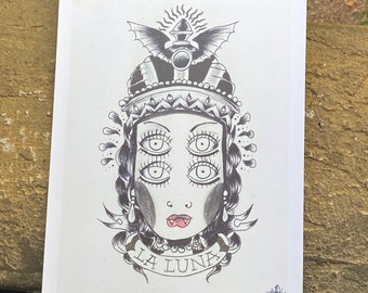 La Luna original Tattoo Art prints/ tattoo design by ThirdEyeEssence